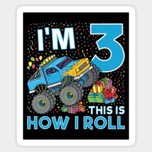 3rd Birthday Monster Truck Party Gift 3 Year Old Boy Sticker